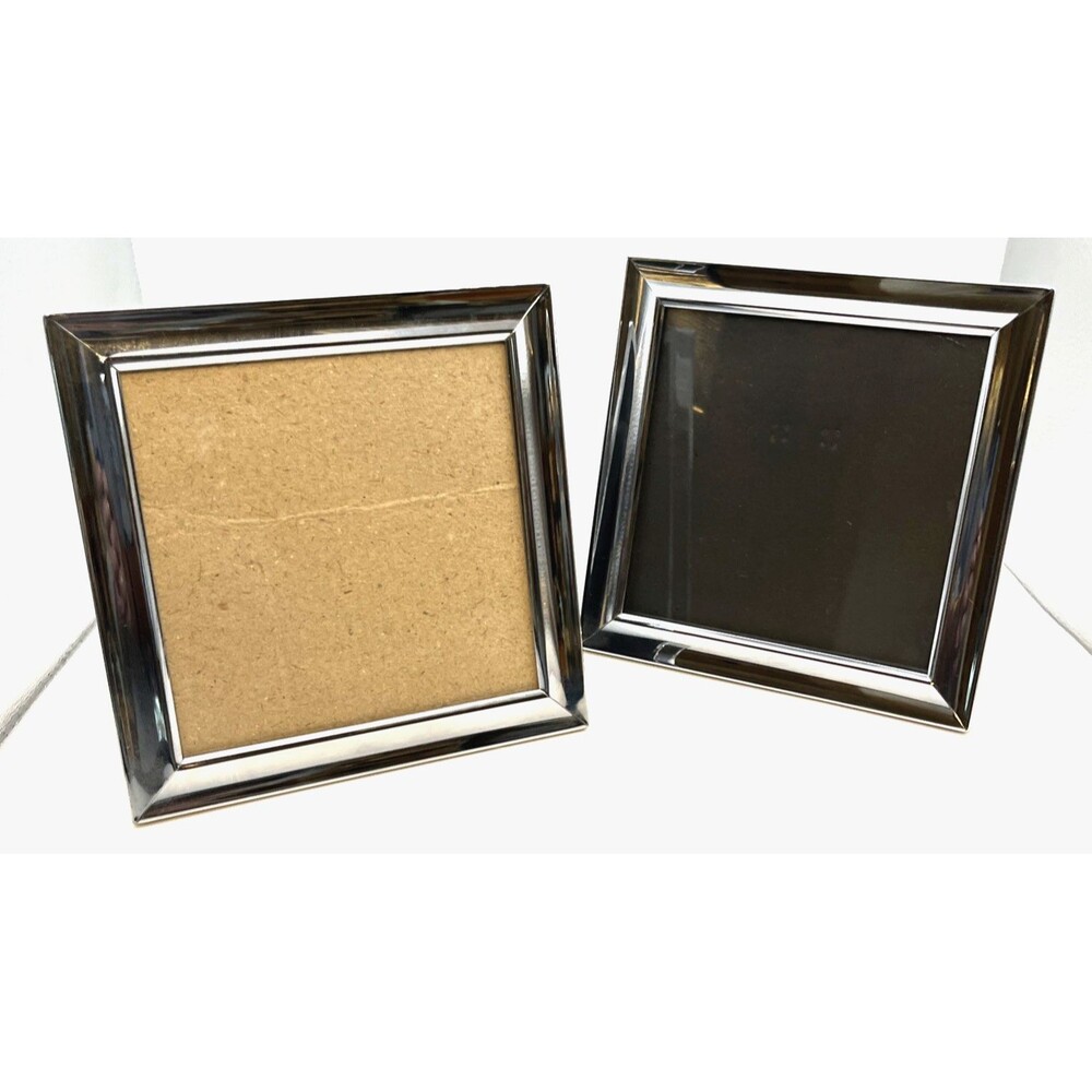 Lot of 2 Burnes of Boston Silver Picture Frames 6x6 Square Chrome Minimalist